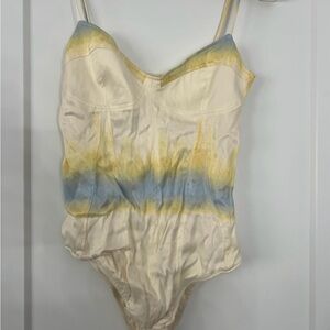 Zara satin yellow blue tie dye bodysuit S